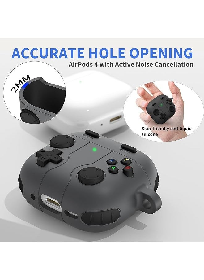 erorex - Game Case For Airpods 4 Cover Shock Proof Protective Silicone Case With Cleaning Pen And Keychain Accessories For Airpods 4Th Generation Black - Image 1