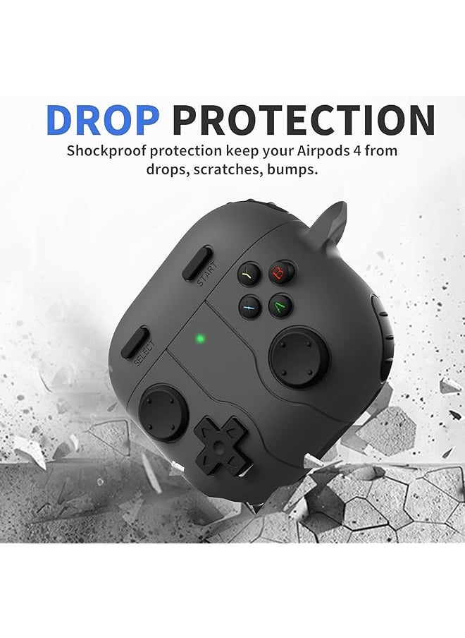erorex - Game Case For Airpods 4 Cover Shock Proof Protective Silicone Case With Cleaning Pen And Keychain Accessories For Airpods 4Th Generation Black - Image 1