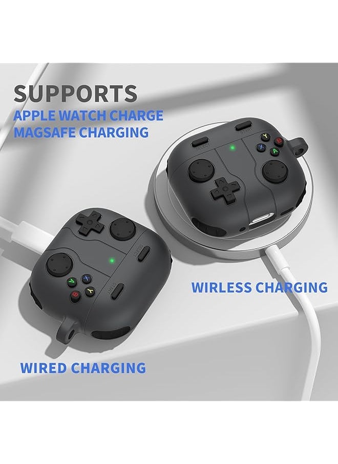 erorex - Game Case For Airpods 4 Cover Shock Proof Protective Silicone Case With Cleaning Pen And Keychain Accessories For Airpods 4Th Generation Black - Image 1