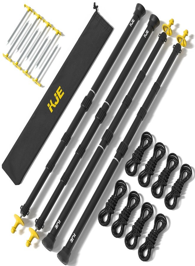 KJE 4 Pack Adjustable Heavy-Duty Tarp Poles, Camping Tent Poles Set with Ground Stakes & Guylines & Yellow Protection Caps, Aluminum Telescoping Pole(2.9ft to 8.7ft) for Outdoor Tarp Use - Image 1