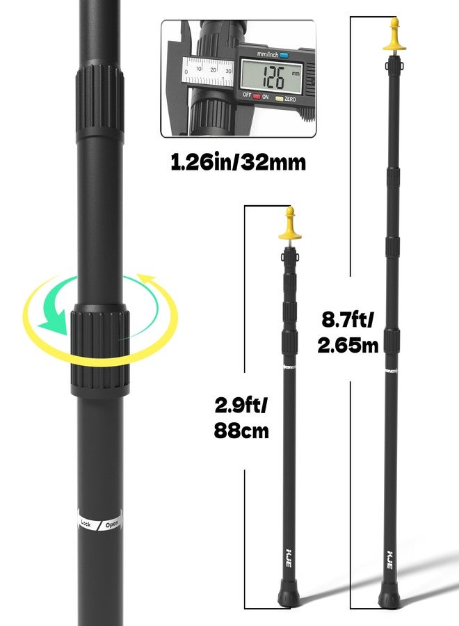 KJE 4 Pack Adjustable Heavy-Duty Tarp Poles, Camping Tent Poles Set with Ground Stakes & Guylines & Yellow Protection Caps, Aluminum Telescoping Pole(2.9ft to 8.7ft) for Outdoor Tarp Use - Image 2