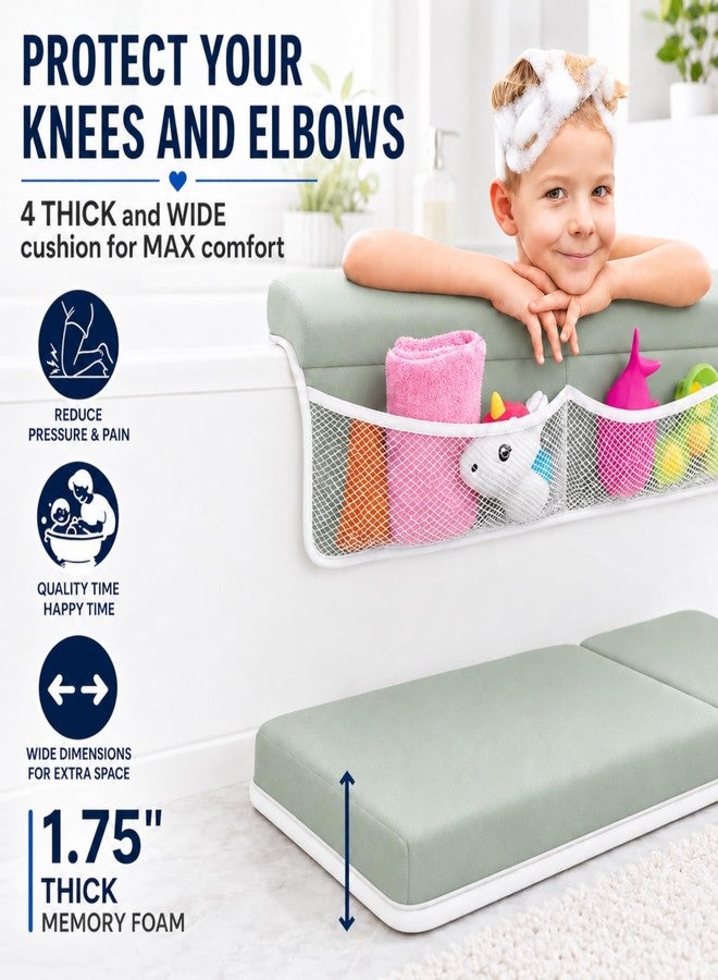 Huxbaby Comfortable Baby Bath Kneeler and Elbow Rest Pad Set, Non-Slip Bathtub Kneeling Pad for Bathing Baby, Bath Tub Cushion Mat, Elbow Pads, Toy Organizer Storage Pockets, Strong Suction Cups (Green Gray) - Image 5