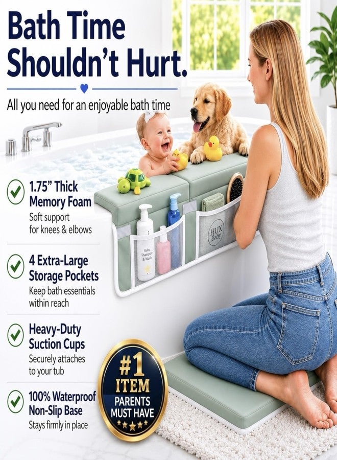 Huxbaby Comfortable Baby Bath Kneeler and Elbow Rest Pad Set, Non-Slip Bathtub Kneeling Pad for Bathing Baby, Bath Tub Cushion Mat, Elbow Pads, Toy Organizer Storage Pockets, Strong Suction Cups (Green Gray) - Image 3
