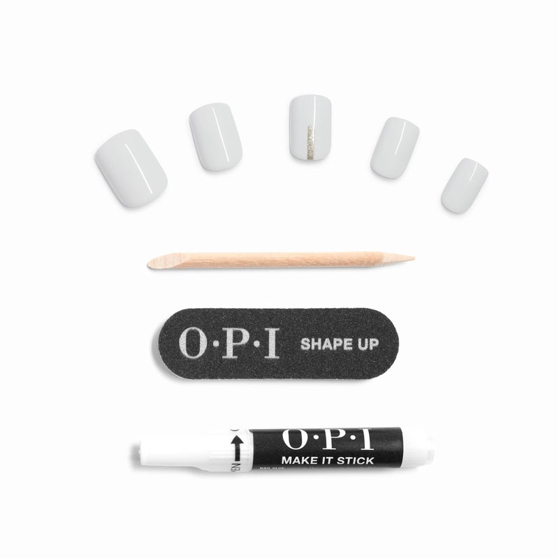 OPI On Point Hawt Date Lined Up | Short Round White with Silver Shimmer Nail Art Press On Nails | 24 Count with Glue | Long Lasting, Reusable, Non-damaging | Fall 2025 Shades - Image 5