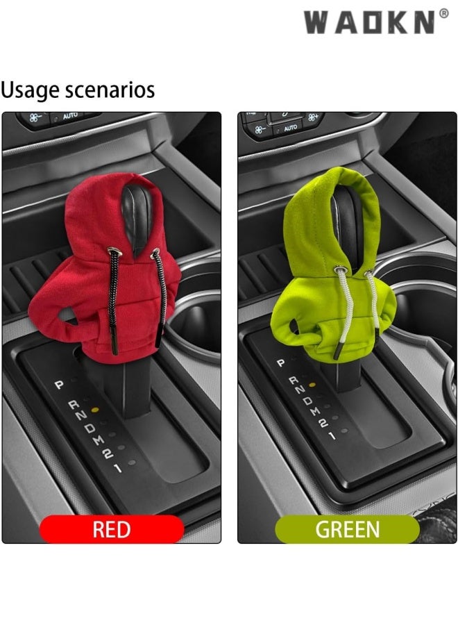 WAOKN 2 pcs Car Gear Shift Hoodie , Fashionable Gear Shift Knob Cover , Mini Hoodie for Auto Shifter , Auto Interior Cute Gadgets , Universal Car Decoration Accessories , Fashion shift knob decoration hoodie , green and red . - Image 4