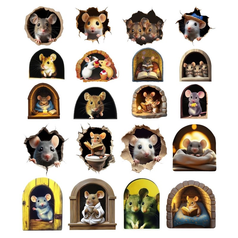beinkmake Mouse Hole 3D Wall Stickers Sets Realistic Mice Wall Decal Fun Adorable Cartoon Art Wall Clings Hole Covering for Classroom Home Living Room Nursery Bedroom Bookcase - Image 1
