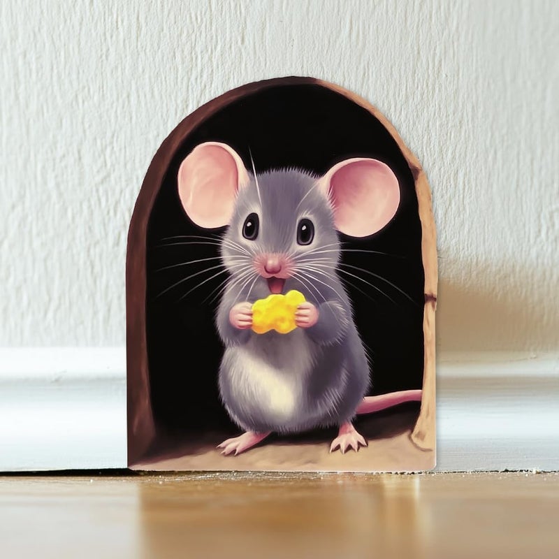 beinkmake Mouse Hole 3D Wall Stickers Sets Realistic Mice Wall Decal Fun Adorable Cartoon Art Wall Clings Hole Covering for Classroom Home Living Room Nursery Bedroom Bookcase - Image 3