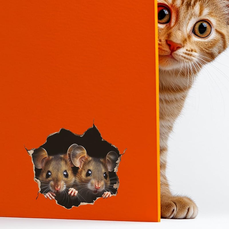 beinkmake Mouse Hole 3D Wall Stickers Sets Realistic Mice Wall Decal Fun Adorable Cartoon Art Wall Clings Hole Covering for Classroom Home Living Room Nursery Bedroom Bookcase - Image 4