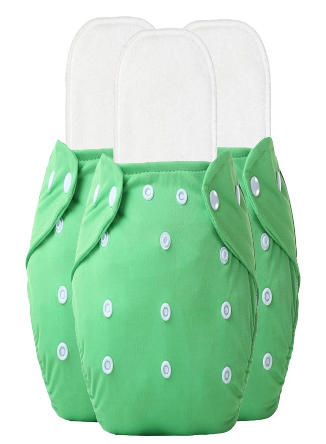 Alya The Cheeky Kidzz Baby Reusable Cloth Diapers All in One Adjustable Pocket Style Nappies Washable With White Microfiber(4 layers) Wet-Free Insert Pads (0-24 Months,3-16KG) (PACK OF 3, GREEN) - Image 1
