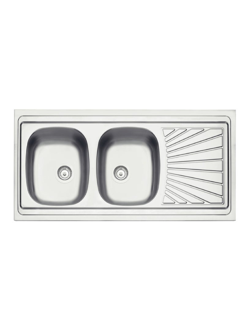 TRAMONTINA 📌صنع في البرازيل، حوض غسيل ستيلا 120×60 سم 2C 34 Plus من الفولاذ المقاوم للصدأ مع مصفاة - Image 1