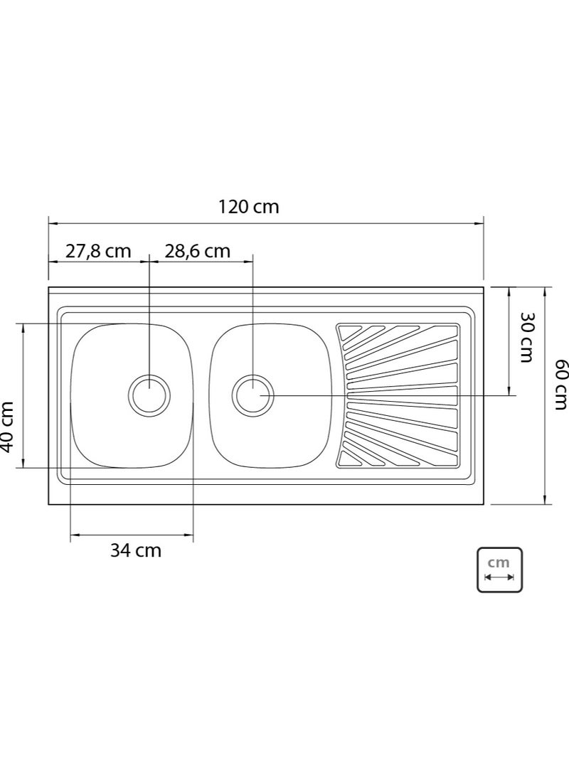 TRAMONTINA 📌صنع في البرازيل، حوض غسيل ستيلا 120×60 سم 2C 34 Plus من الفولاذ المقاوم للصدأ مع مصفاة - Image 2