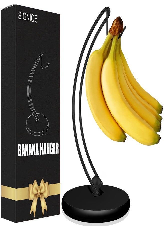 Signice Banana Holder Stand - Patented Modern Banana Tree Hanger with Wood Base Stainless Steel Banana Rack for Home Kitchen Use,Doesn't Tip Over (Full Black) - Image 1
