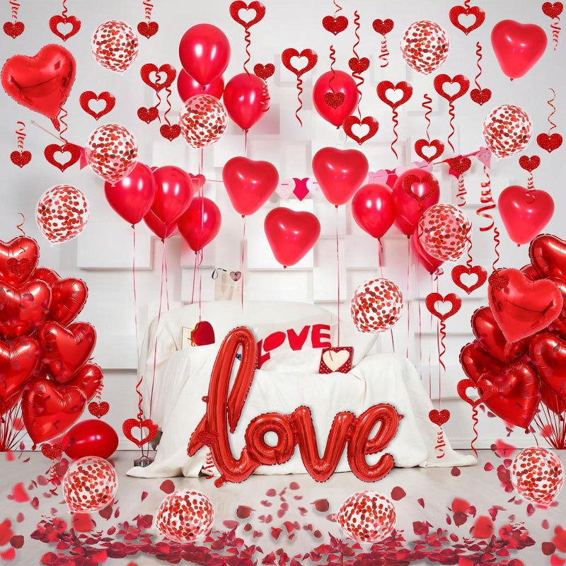 Fecedy Love and Heart-Shaped Aluminum Foil Balloon,Heart-Shaped and Round Latex balloons,Confetti Balloon,Fake Petals,Hanging Streamers for Valentines Bridal Shower Anniversary Engagement Decorations - Image 4