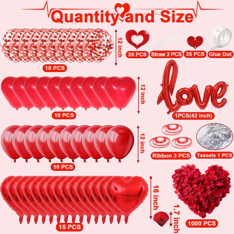 Fecedy Love and Heart-Shaped Aluminum Foil Balloon,Heart-Shaped and Round Latex balloons,Confetti Balloon,Fake Petals,Hanging Streamers for Valentines Bridal Shower Anniversary Engagement Decorations - Image 2