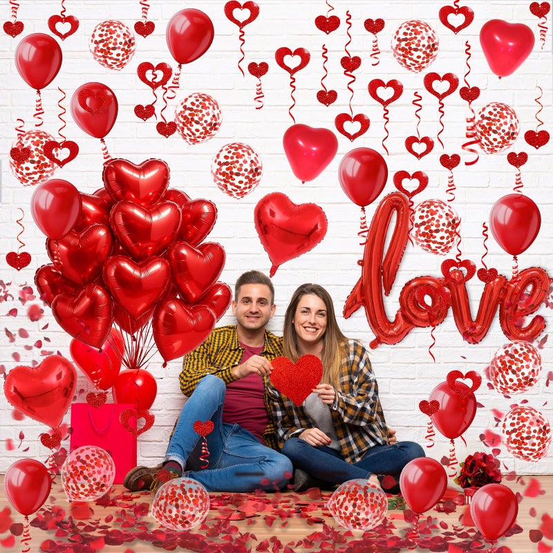 Fecedy Love and Heart-Shaped Aluminum Foil Balloon,Heart-Shaped and Round Latex balloons,Confetti Balloon,Fake Petals,Hanging Streamers for Valentines Bridal Shower Anniversary Engagement Decorations - Image 5