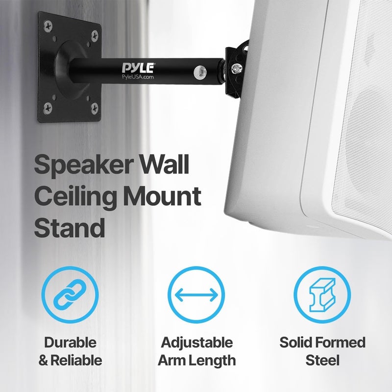 Pyle Speaker Wall Ceiling Mount Stand - Black Speaker Mounting Bracket w/Adjustable Swivel Tilt, Retractable Telescopic Arm - Home Surround Sound System Bookshelf Satellite Speakers - PSTNDC31 (Pair) - Image 4