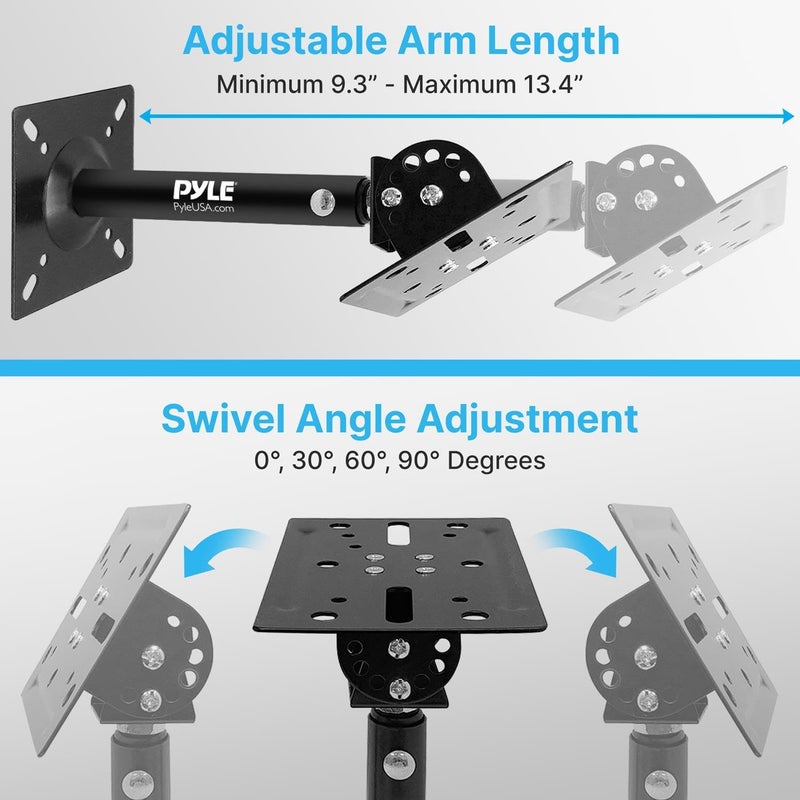 Pyle Speaker Wall Ceiling Mount Stand - Black Speaker Mounting Bracket w/Adjustable Swivel Tilt, Retractable Telescopic Arm - Home Surround Sound System Bookshelf Satellite Speakers - PSTNDC31 (Pair) - Image 2