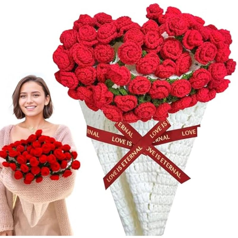 Loquat Crochet Flower Rose Bouquet Blanket Handmade,Surprise Bouquet Blanket,Soft and Lightweight Romantic Knitted Throw Blankets,Gift for Mother’s Day Birthday Bed Sofa Home Decor (Rose, 80x80cm) - Image 1