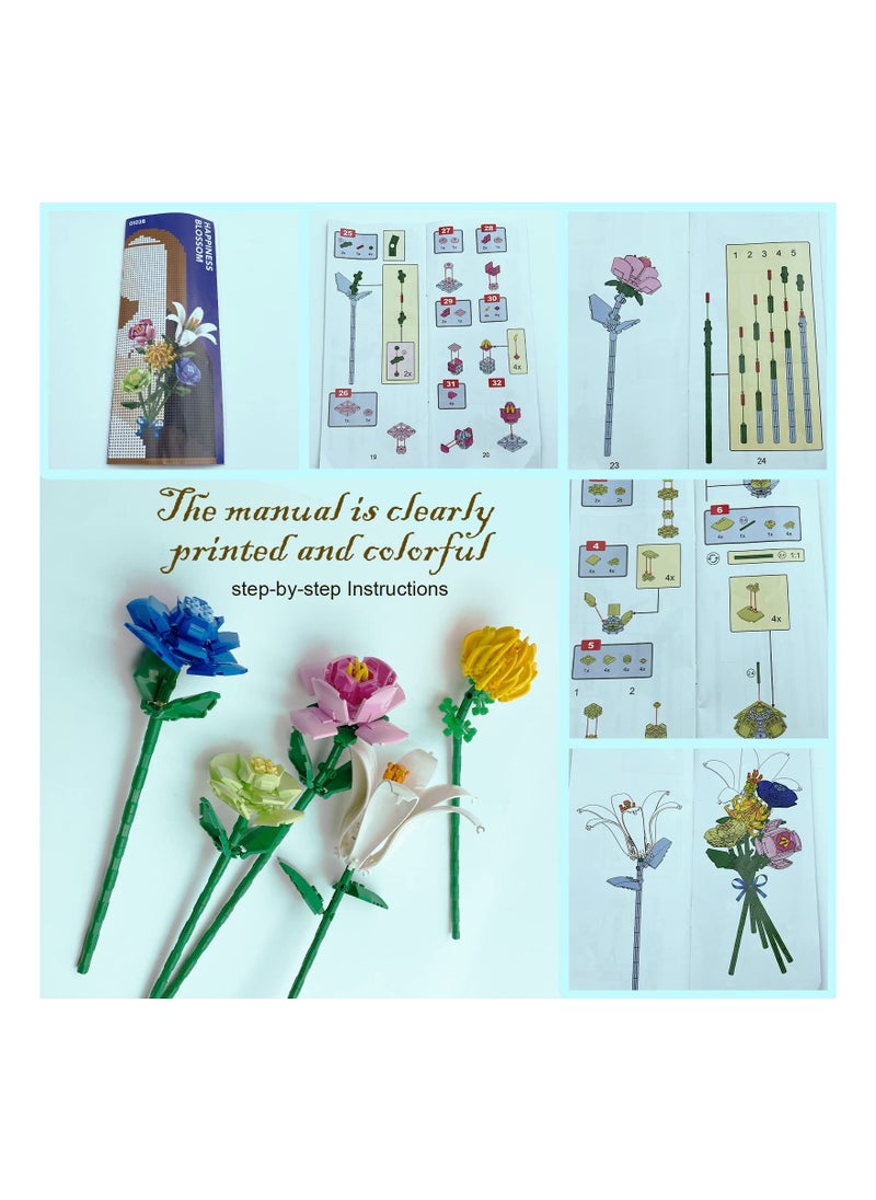 Adult Flower Building Kit - 361pcs Rose & Lily Bouquet Set, Perfect for Gifts & Home Decor, Non-Lego Compatible Botanical Collection  - Image 3
