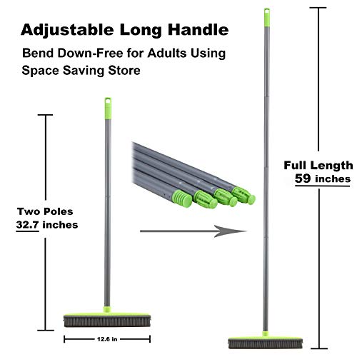 Lanhope LandHope Push Broom Long Handle Rubber Bristles Sweeper Squeegee Edge 59 inches Non Scratch Bristle Broom for Pet Cat Dog Hair Carpet Hardwood Tile Windows Clean Water Resistant (Multi Segment Handle) - Image 2