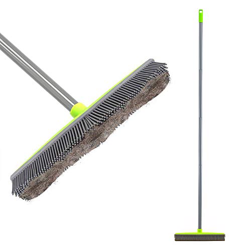 Lanhope LandHope Push Broom Long Handle Rubber Bristles Sweeper Squeegee Edge 59 inches Non Scratch Bristle Broom for Pet Cat Dog Hair Carpet Hardwood Tile Windows Clean Water Resistant (Multi Segment Handle) - Image 1