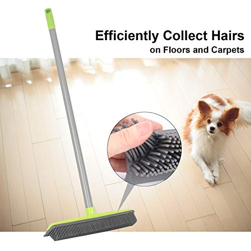Lanhope LandHope Push Broom Long Handle Rubber Bristles Sweeper Squeegee Edge 59 inches Non Scratch Bristle Broom for Pet Cat Dog Hair Carpet Hardwood Tile Windows Clean Water Resistant (Multi Segment Handle) - Image 4