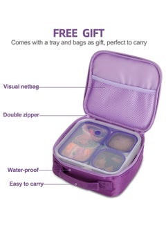 TOMSHOO Stainless Steel Lunch Box for Kid School,Insulated Bento Lunch Box with Tableware & Bag,720ML 3 Compartment Divided Lunch Containers with Lids,Leakproof | BFA Free | Dishwasher Safe (Purple)  - Image 2