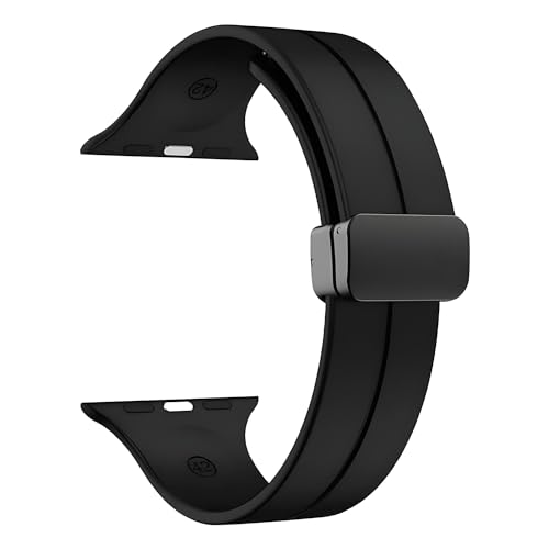 PunnkFunnk Punnk Funnk Magnetic Watch Strap Compatible with (42-44mm/45mm), Soft Silicone Sports Wristband for Watch Series 7/6/5/4/3/2/1/SE (Watch Not Included)(Black) - Image 1