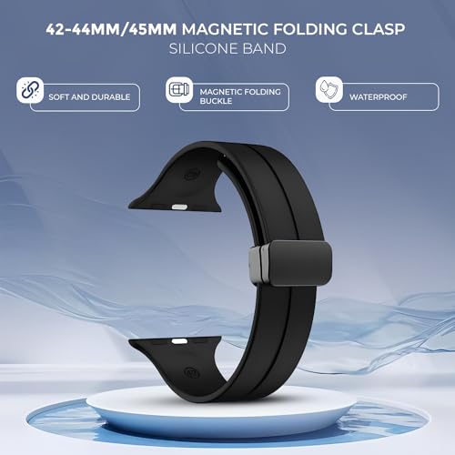PunnkFunnk Punnk Funnk Magnetic Watch Strap Compatible with (42-44mm/45mm), Soft Silicone Sports Wristband for Watch Series 7/6/5/4/3/2/1/SE (Watch Not Included)(Black) - Image 2