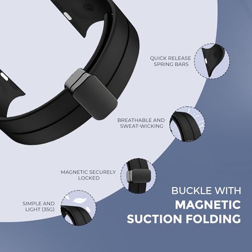 PunnkFunnk Punnk Funnk Magnetic Watch Strap Compatible with (42-44mm/45mm), Soft Silicone Sports Wristband for Watch Series 7/6/5/4/3/2/1/SE (Watch Not Included)(Black) - Image 4