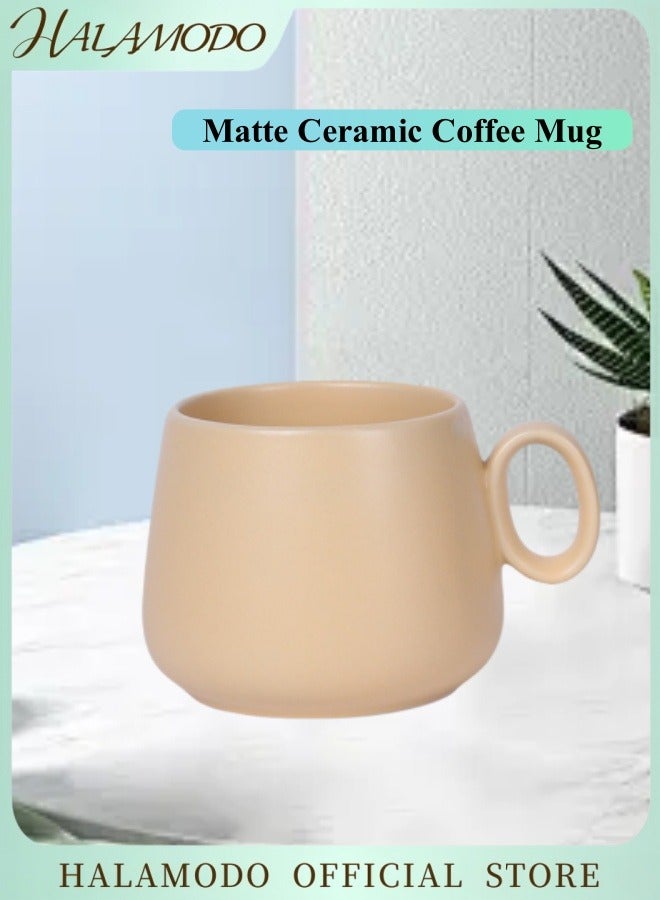 هالامودو كوب شاي وقهوة سيراميك غير لامع بمقبض، كوب لاتيه بوهيمي عصري، كوب كبير من البورسلين للمكتب والمنزل، آمن للاستخدام في غسالة الأطباق والميكروويف - Image 1