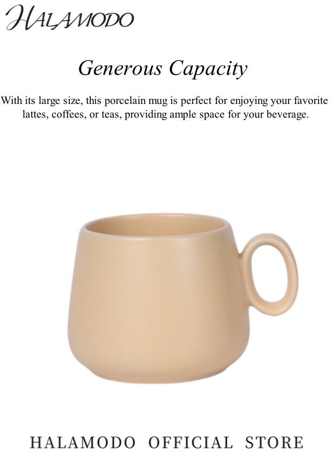 هالامودو كوب شاي وقهوة سيراميك غير لامع بمقبض، كوب لاتيه بوهيمي عصري، كوب كبير من البورسلين للمكتب والمنزل، آمن للاستخدام في غسالة الأطباق والميكروويف - Image 2