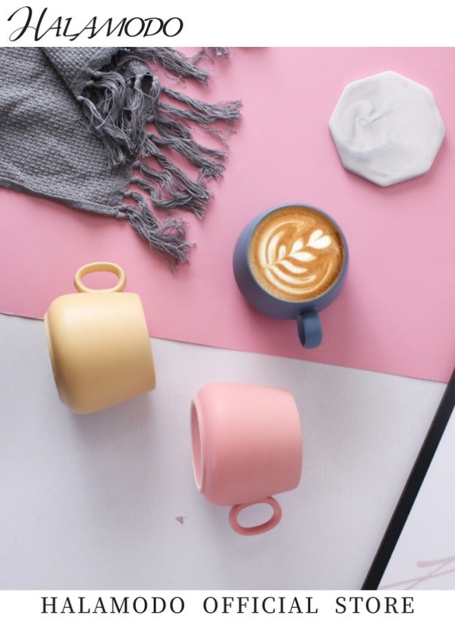 هالامودو كوب شاي وقهوة سيراميك غير لامع بمقبض، كوب لاتيه بوهيمي عصري، كوب كبير من البورسلين للمكتب والمنزل، آمن للاستخدام في غسالة الأطباق والميكروويف - Image 5