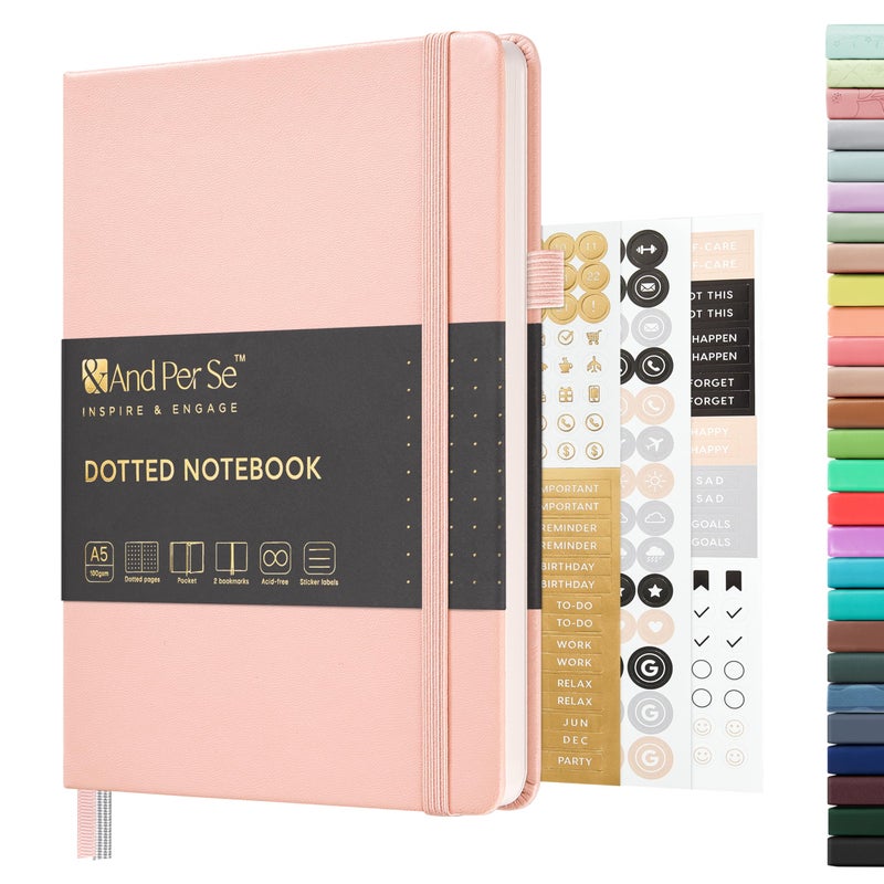 &And Per Se ⩓ Per Se Dotted Journal Notebook, A5 Hardcover Leather Bullet Dotted Journal, 160 Pages 100 gsm Thick Dotted Paper, Valentine's Day Gift Journals for Her (Pink) - Image 1