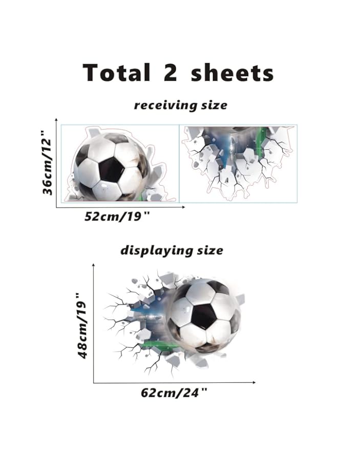 Raxoom BPA 3D Football Wall Stickers,Football Stickers for Bedrooms for Boys,Soccer Football Vinyl Wall Art Decal for Teenagers Boys 3D Bedroom Accessories - Image 4