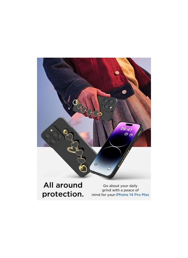 Generic - 1 Plus 2 Case For Iphone 15 Pro Max With 2 Screen Protectors Case For Women With Full Camera Lens Protection And Hand Strip Loop Silicone Heart Girly Side Shockproof Cover Iphone 15 Pro Max Black - Image 1