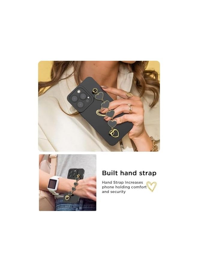 Generic - 1 Plus 2 Case For Iphone 15 Pro Max With 2 Screen Protectors Case For Women With Full Camera Lens Protection And Hand Strip Loop Silicone Heart Girly Side Shockproof Cover Iphone 15 Pro Max Black - Image 1