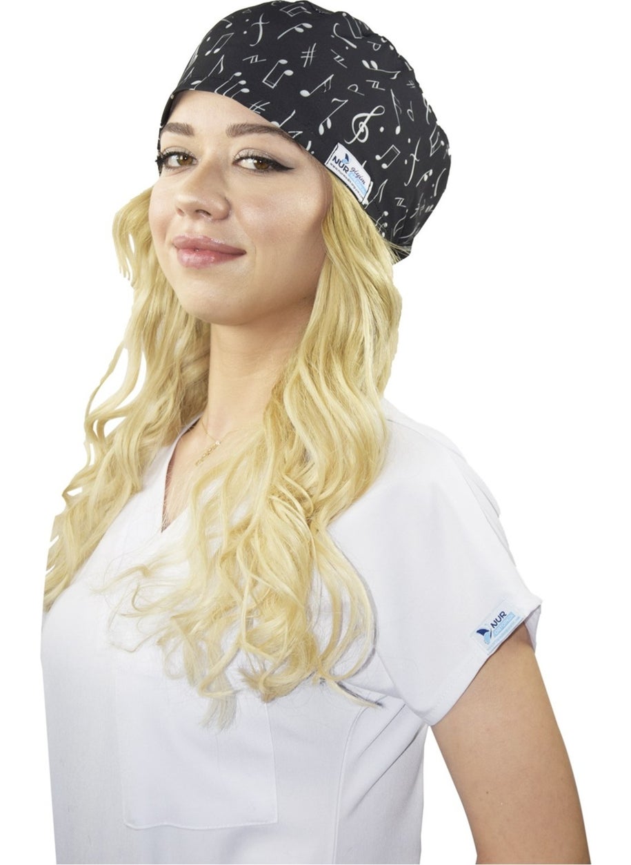 Nur Medikal Giyim - Nur Medical Clothing Black Note Patterned Surgical Cap - Image 1