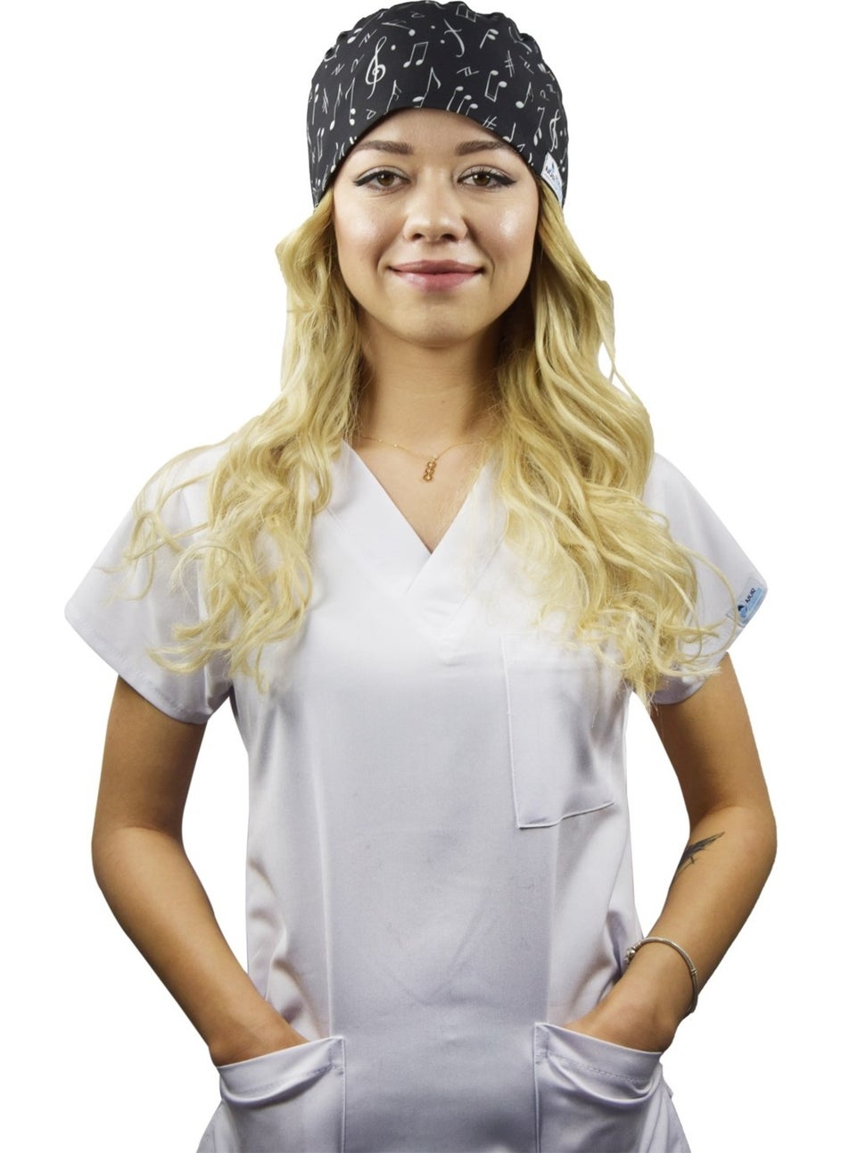 Nur Medikal Giyim - Nur Medical Clothing Black Note Patterned Surgical Cap - Image 1