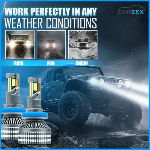 Carzex Crystal Eye LED Headlight Bulbs H8/H9/H11/H16 | 300W 20000LM 6500K Cool White | High Power Car LED Fog Light Conversion Kit | IP67 Waterproof |1 Year Warranty | 2 PCS, RX21 Series - Image 4