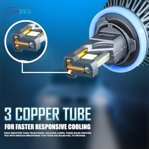 Carzex Crystal Eye LED Headlight Bulbs H8/H9/H11/H16 | 300W 20000LM 6500K Cool White | High Power Car LED Fog Light Conversion Kit | IP67 Waterproof |1 Year Warranty | 2 PCS, RX21 Series - Image 5