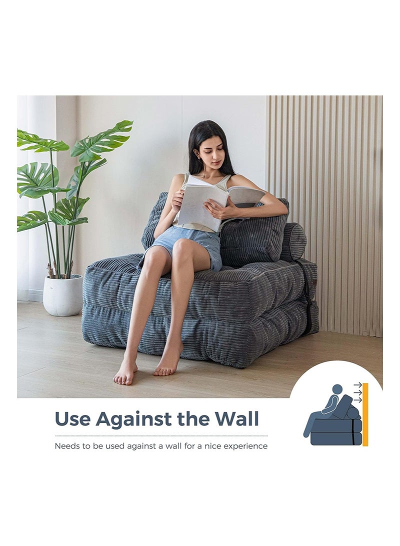 Aikanbo Folding Sofa Bed，Convertible Sleeper Chair with Pillow Foldable Mattress with Back Support，Portable Fold Out Chair Bed Comfy Floor Sofa Lounge for Living Room Bedroom（Dark Grey） - Image 5