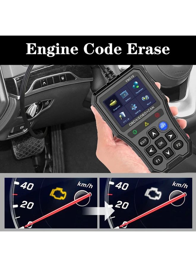 YM519 قارئ رموز OBD2 ماسح تشخيص نظام المحرك مع اختبار البطارية عرض معلومات السيكة متعدد اللغات أداة تشخيص السيارة ماسح السيارات المحمول لحل المشاكل - Image 3