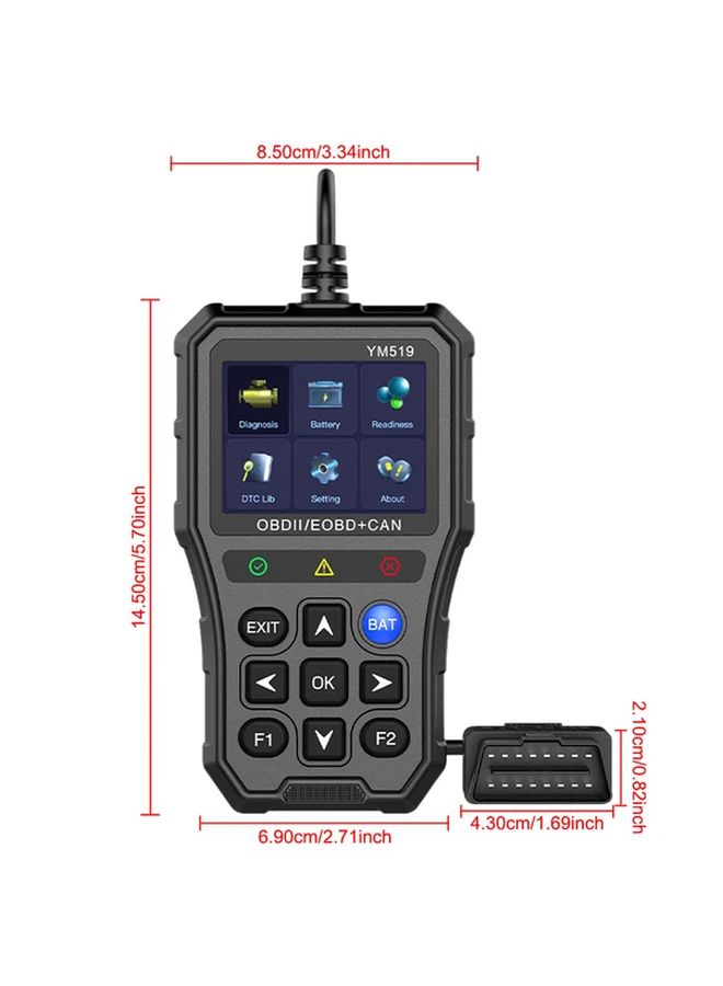 YM519 قارئ رموز OBD2 ماسح تشخيص نظام المحرك مع اختبار البطارية عرض معلومات السيكة متعدد اللغات أداة تشخيص السيارة ماسح السيارات المحمول لحل المشاكل - Image 2