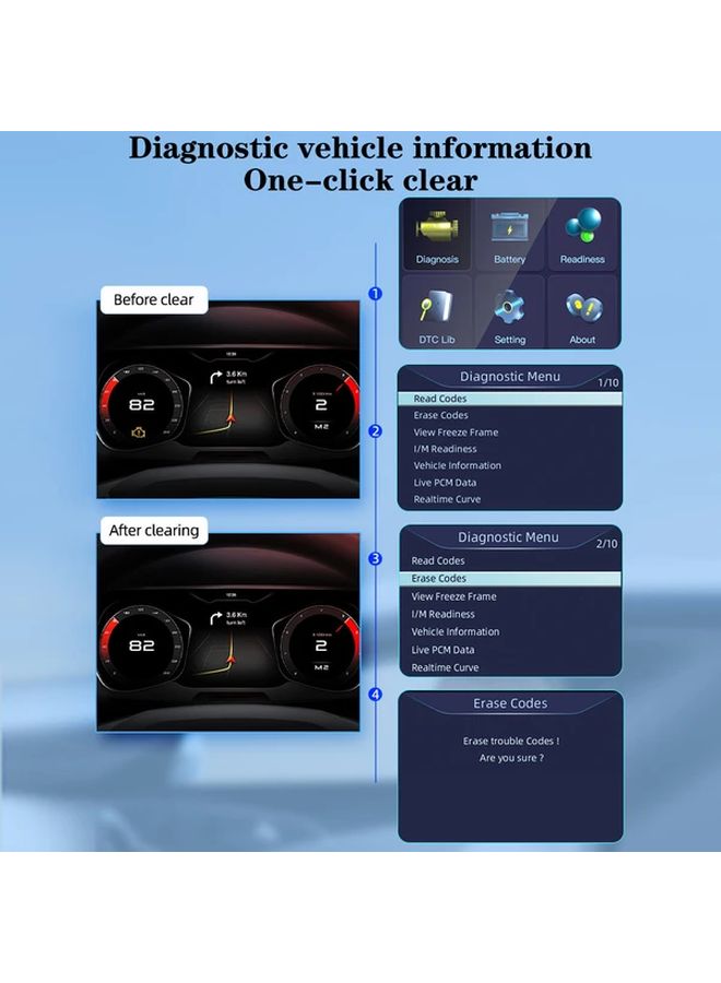 YM519 قارئ رموز OBD2 ماسح تشخيص نظام المحرك مع اختبار البطارية عرض معلومات السيكة متعدد اللغات أداة تشخيص السيارة ماسح السيارات المحمول لحل المشاكل - Image 4
