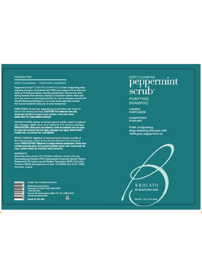 Brocato Peppermint Scrub Purifying Shampoo: Lightweight with Pure Peppermint Oil, Ideal for Oily to Normal Hair Types - Sulfate & Paraben Free, 32oz - Image 2