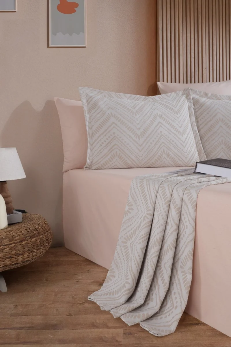 Elart Petra Linen Look Bedspread Set 3 Piece Double Ecru