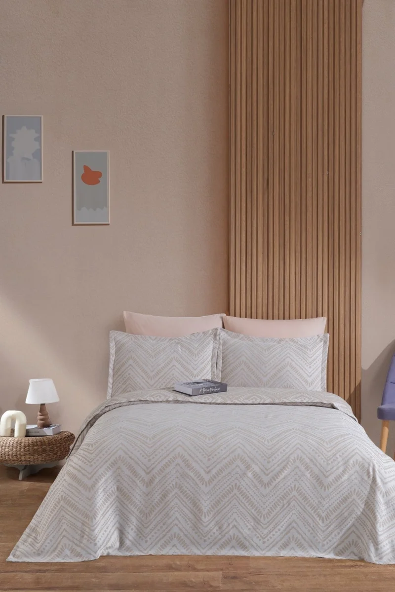 Elart Petra Linen Look Bedspread Set 3 Piece Double Ecru
