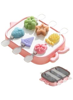 6 Grid Silicone Popsicle Mold, Fruit Shape Ice Pop Molds, Popsicle Maker with Reusable Sticks, Easy Release Ice Cube Tray with Lid, for DIY Homemade Summer Ice Cream Lollipop (Pink Fruit)