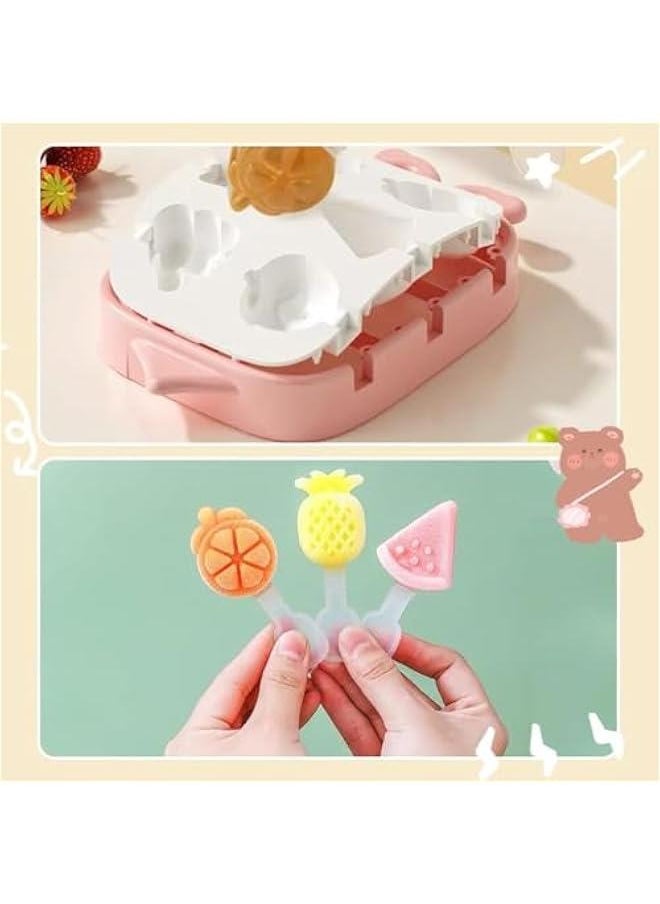 HOOKOR - 6 Grid Silicone Popsicle Mold, Fruit Shape Ice Pop Molds, Popsicle Maker with Reusable Sticks, Easy Release Ice Cube Tray with Lid, for DIY Homemade Summer Ice Cream Lollipop (Pink Fruit) - Image 1
